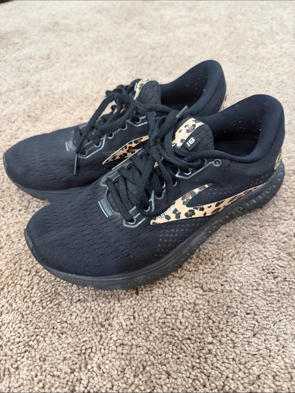 Brooks Black Running Shoes with Leopard Accent